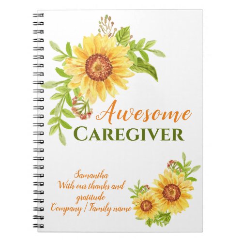 Thank You Caregiver Floral Sunflower Appreciation Notebook