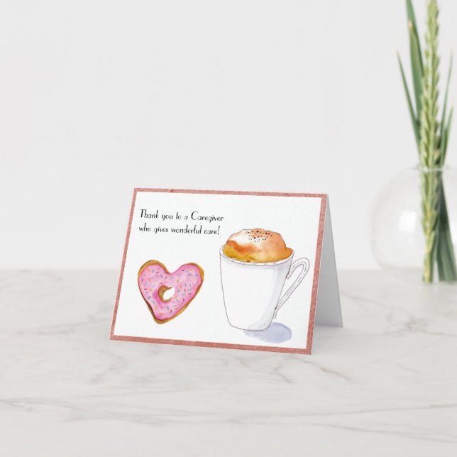 Thank You Caregiver Watercolor Donut And Coffee Card (Front)