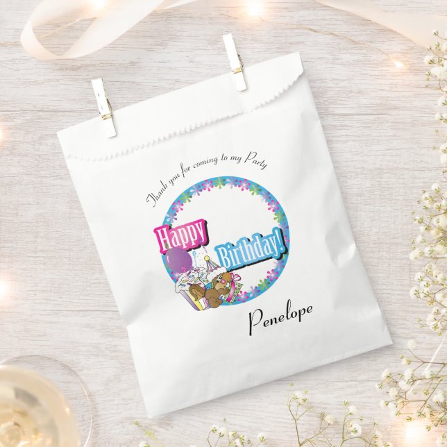 Thank You Cartoon Birthday Squirrel Favor Bag (Clipped)