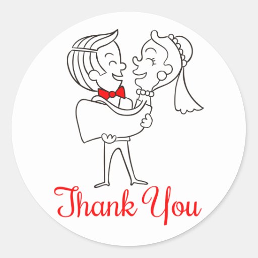 Thank You Cartoon Bride And Groom Wedding Stickers | Zazzle
