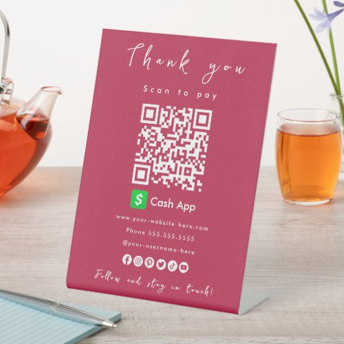 Thank You Cash App QR Code Scan to Pay Hot Pink Pedestal Sign