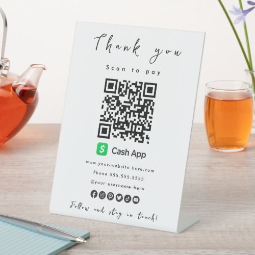 Thank You Cash App QR Code Scan to Pay White Pedestal Sign