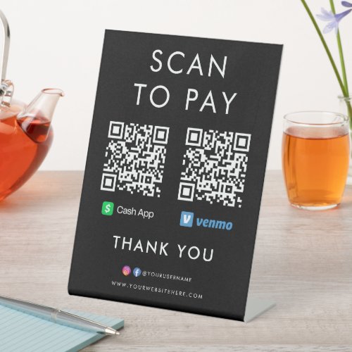 Thank you Cash App Venmo Scan to Pay QR Code Black Pedestal Sign