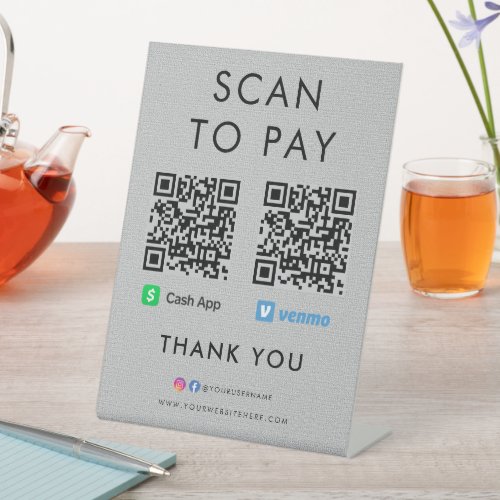 Thank you Cash App Venmo Scan to Pay QR Code Grey Pedestal Sign