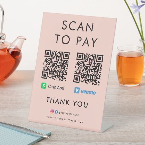 Thank you Cash App Venmo Scan to Pay QR Code Pink Pedestal Sign