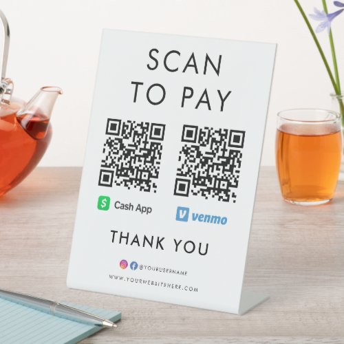Thank you Cash App Venmo Scan to Pay QR Code White Pedestal Sign