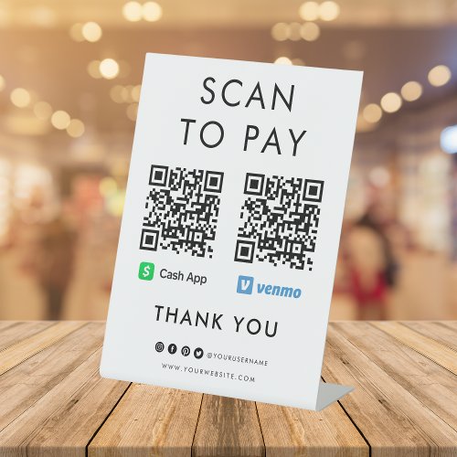 Thank you Cash App Venmo Scan to Pay QR Code White Pedestal Sign