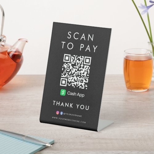 Thank you CashApp Modern Scan to Pay QR Code Black Pedestal Sign
