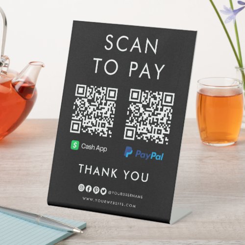 Thank you CashApp Paypal Scan to Pay QR Code Black Pedestal Sign