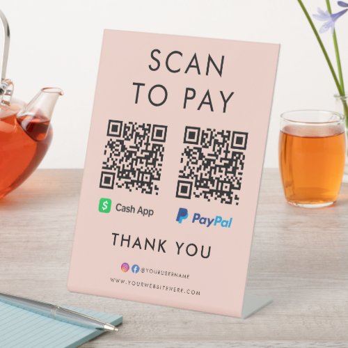 Thank you CashApp Paypal Scan to Pay QR Code Pink Pedestal Sign