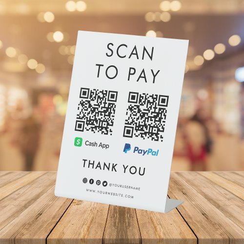 Thank you CashApp Paypal Scan to Pay QR Code White Pedestal Sign