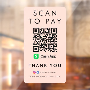 Thank you CashApp Scan to Pay QR Code Blush Pink Window Cling