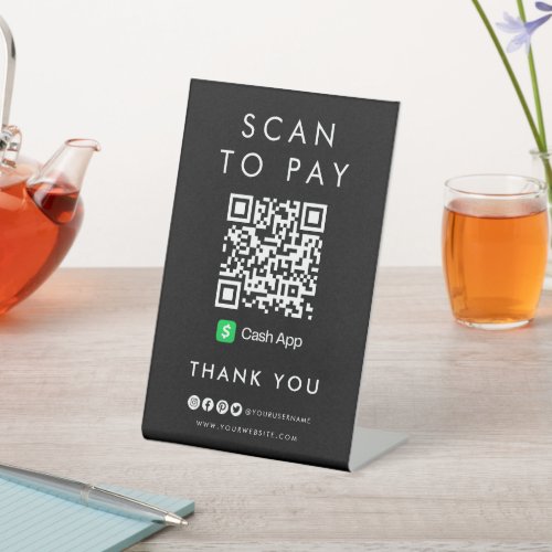 Thank you CashApp Scan to Pay QR Code Modern Black Pedestal Sign