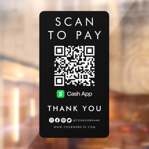 Thank you CashApp Scan to Pay QR Code Modern Black Window Cling