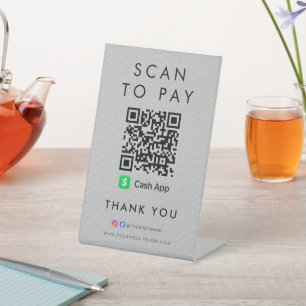 Thank you CashApp Scan to Pay QR Code Modern Grey Pedestal Sign