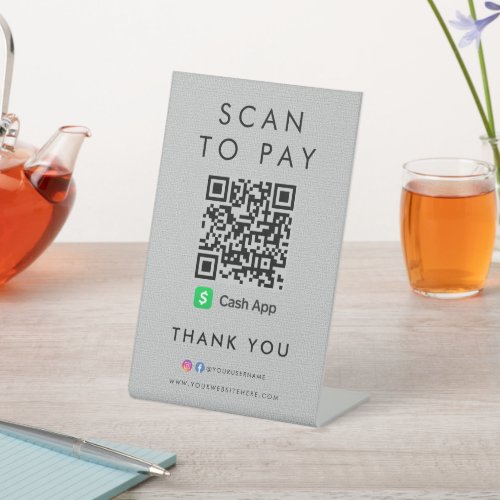 Thank you CashApp Scan to Pay QR Code Modern Grey Pedestal Sign