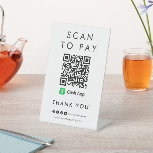 Thank you CashApp Scan to Pay QR Code Modern White Pedestal Sign