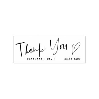 Thank You Casual Script Heart Wedding Rubber Stamp