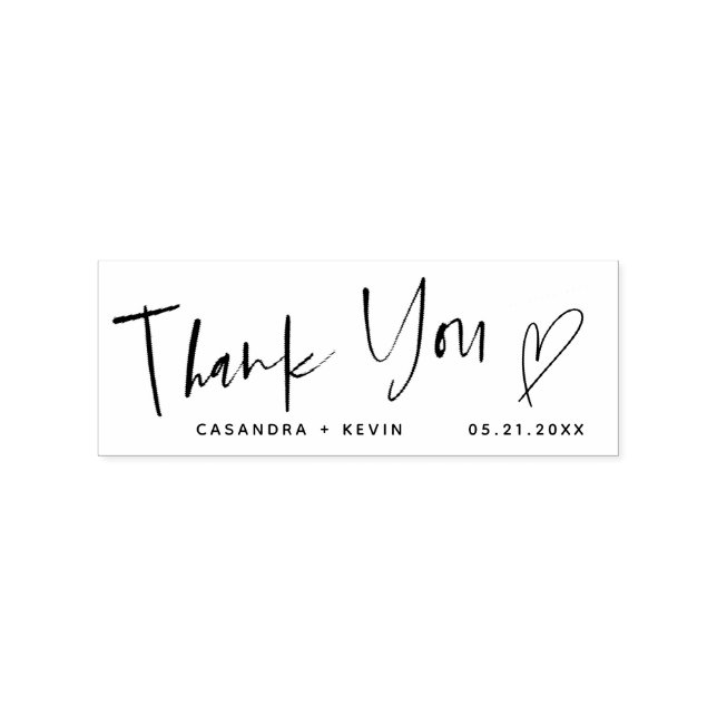Thank You Casual Script Heart Wedding Rubber Stamp (Imprint)