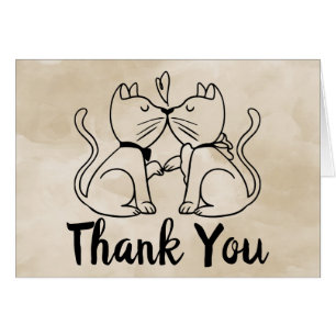 Thank You Cat Lover Wedding Kittens Tan Watercolor Cards