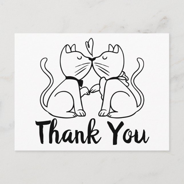 Thank You Cat Lovers Wedding Kittens Black White Postcard (Front)