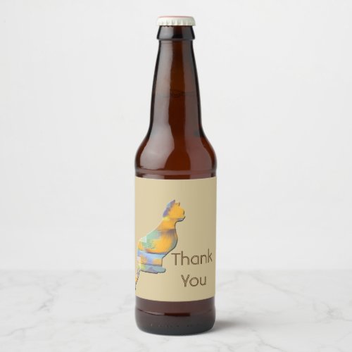 Thank You Cat Sitter Patchwork Pet  Appreciation Beer Bottle Label