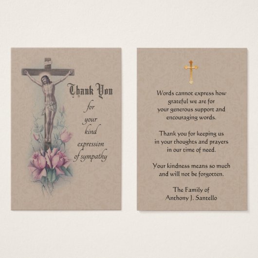 Thank You Catholic Crucifix Condolence Holy Cards (Front & Back)