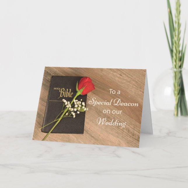 Thank You Catholic Deacon for Wedding Bible & Rose Card (Front)
