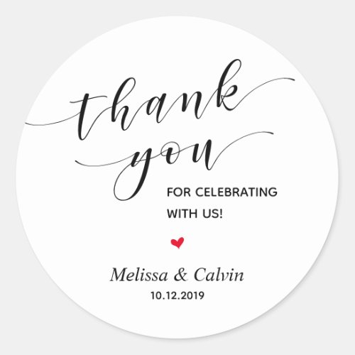 Thank you celebrating with us wedding rehearsal classic round sticker