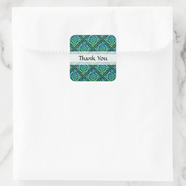 Thank You Celtic Knot - Blue Green Square Stickers