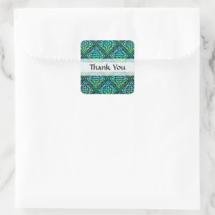 Thank You Celtic Knot - Blue Green Square Stickers