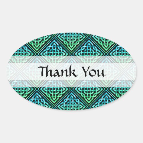 Thank You Celtic Knot _ Diamond Blue Green Oval Sticker