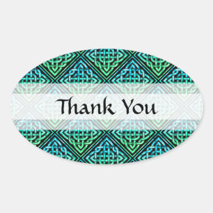 Thank You Celtic Knot - Diamond Blue Green Oval Sticker