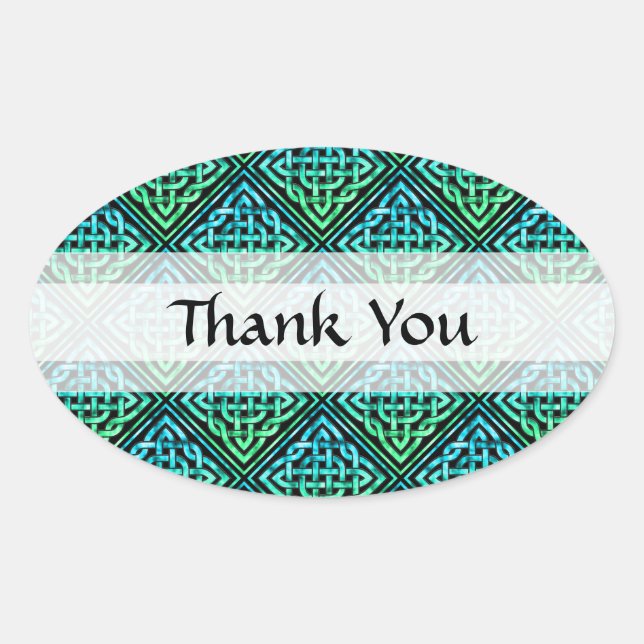Thank You Celtic Knot - Diamond Blue Green Oval Sticker (Front)