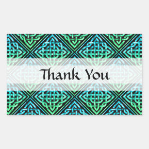 Thank You Celtic Knot - Diamond Blue Green Rectangular Sticker