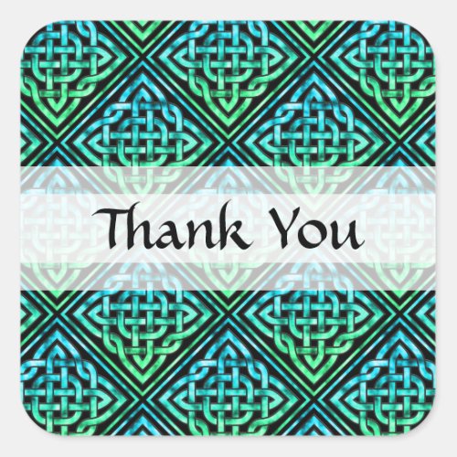 Thank You Celtic Knot _ Diamond Blue Green Square Sticker