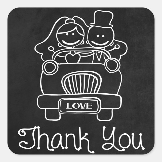 Thank You Chalkboard Bride & Groom Wedding Sticker (Front)