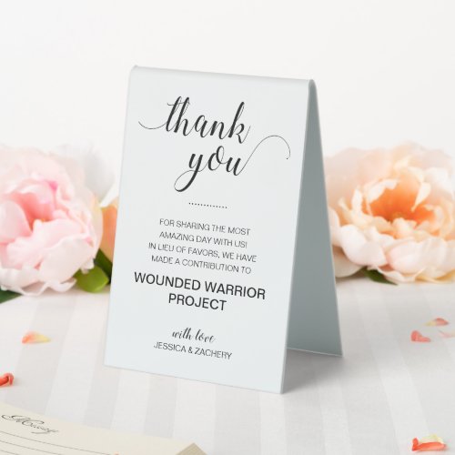 Thank You Charity Donation Wedding Table Tent Sign