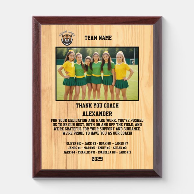Thank You Cheer Coach Custom Photo & Message Award Plaque (Vertical)