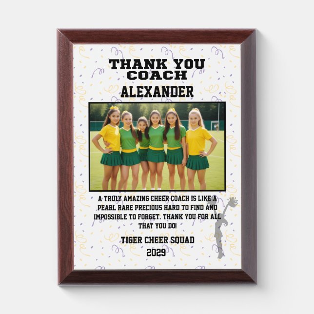 Thank You Cheer Coach Custom Photo & Text Award Plaque (Vertical)