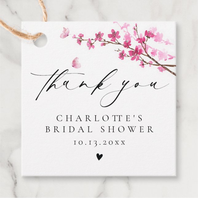 Thank You Cherry Blossom Pink Butterfly Favor Tags (Front)