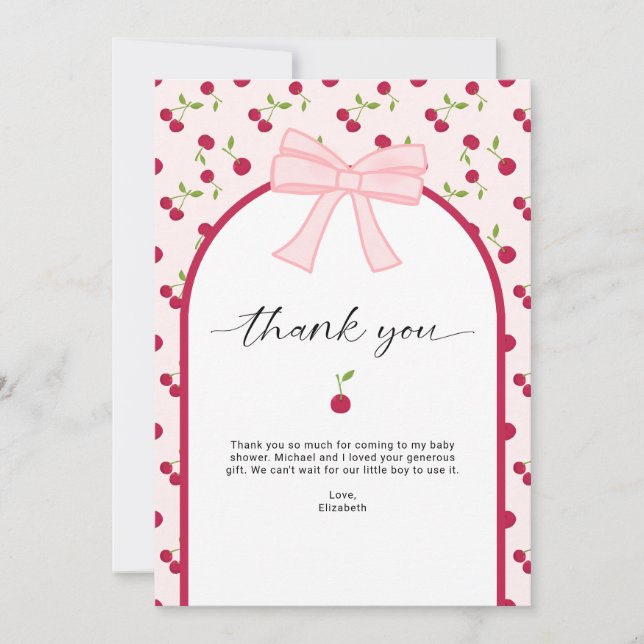 Thank you Cherry on Top Baby Shower Coquette Pink (Front)
