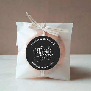 Thank You Chic Calligraphy Black Wedding Favor Classic Round Sticker