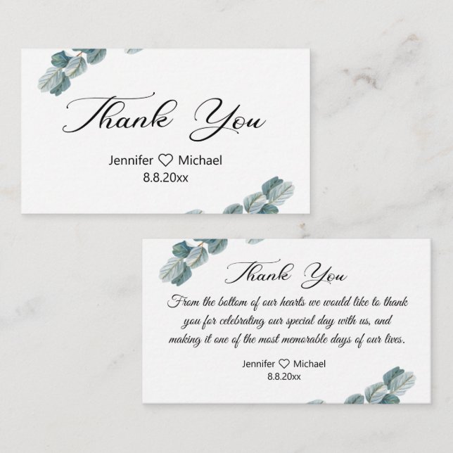 thank you,chic calligraphy botanical wedding note card (Front/Back)