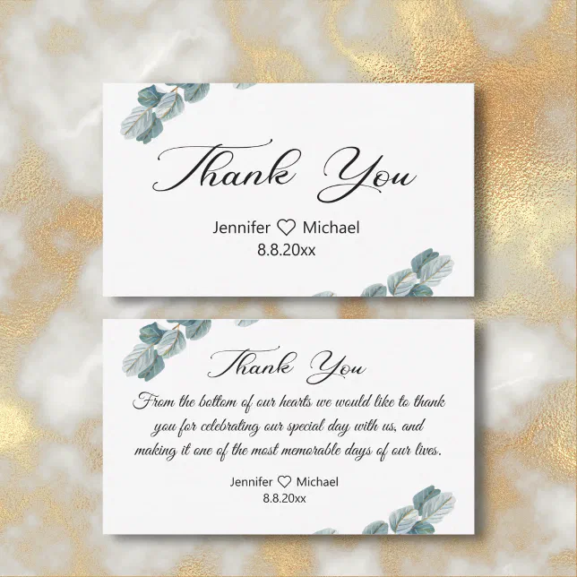 Thank You,chic Calligraphy Eucalyptus Wedding Note Card 