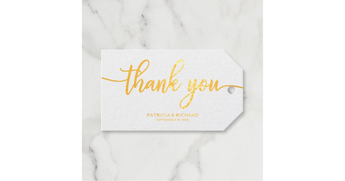 Thank You - Chic Calligraphy Wedding Favor Foil Gift Tags | Zazzle