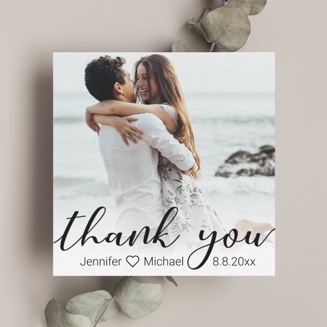 thank you  chic calligraphy wedding photo budget note card (Creator Uploaded)
