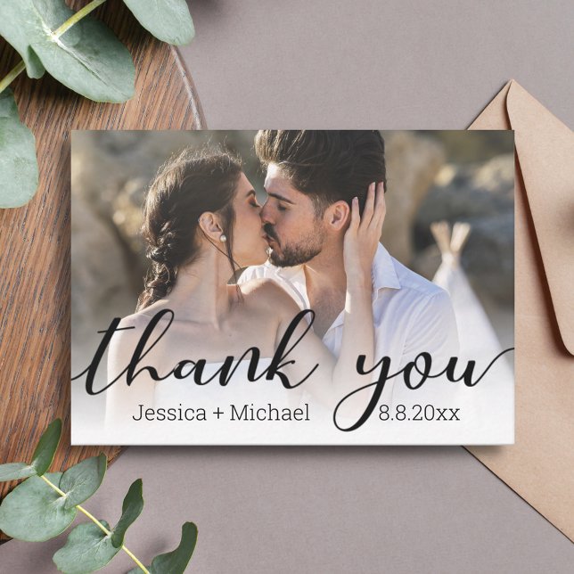 thank you chic calligraphy wedding photo note card (Creator Uploaded)