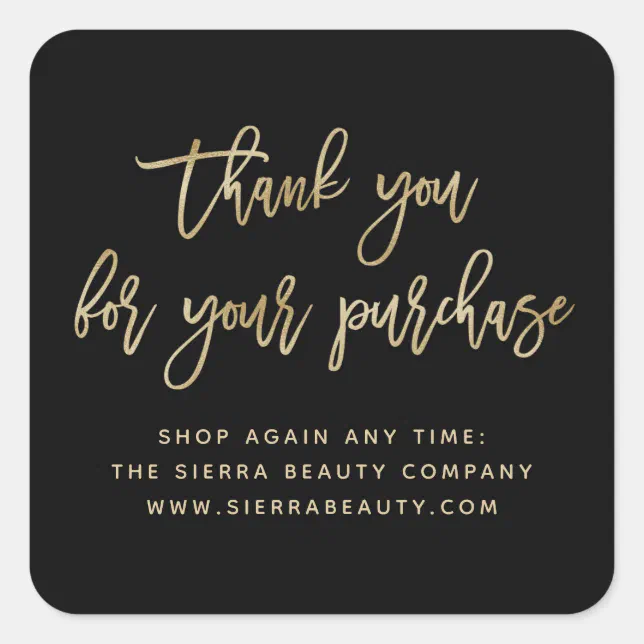 Thank You | Chic Faux Gold Custom Retail Boutique Square Sticker | Zazzle