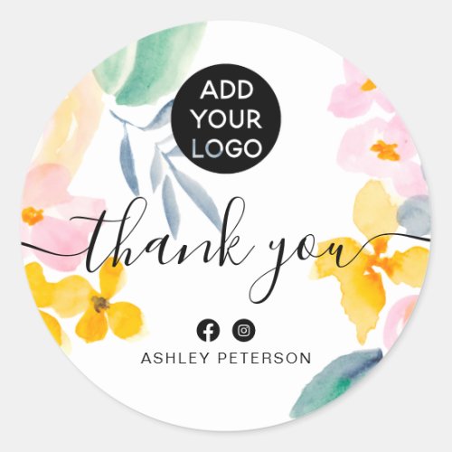Thank you chic floral watercolor social media logo classic round sticker